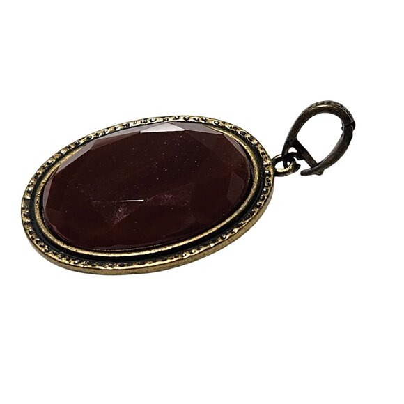 Elegant Oval Brass Pendant Brown Faceted Stone Textured Back Retro Fashion Women - Picture 2 of 7